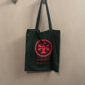 Tory Burch Dark Green Tote with Orange Emblem